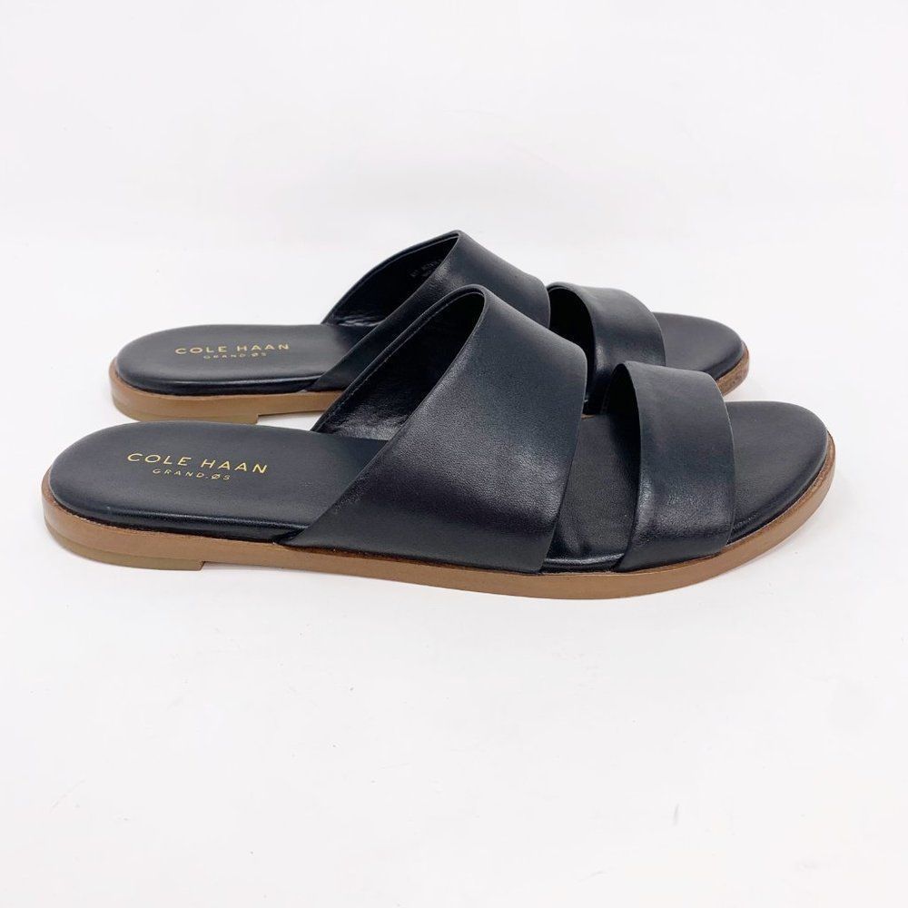 Cole Haan Womens Findra Black Leather Flat Slip On Slide Sandals Size US 6.5 B